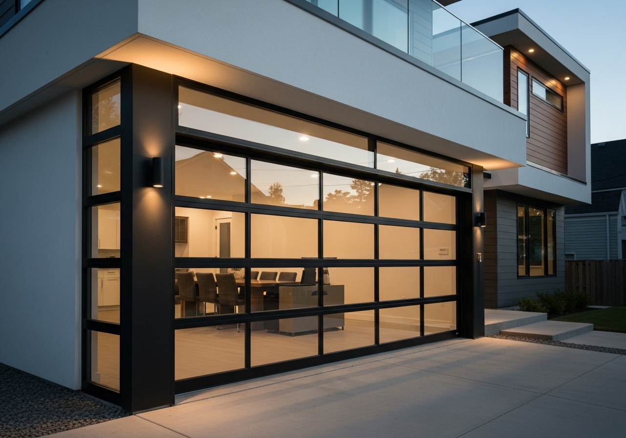 Modern glass garage door installation Lincoln NE
